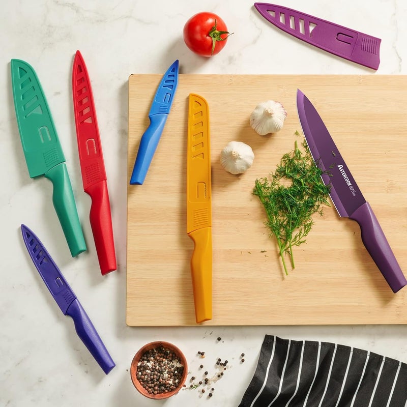 Astercook Knife Set, 12 Pcs Color-Coded Kitchen Knives Set, 6 Color Anti-Rust Coating Stainless Steel Chef Knife Sets with 6 Blade Guards Dishwasher Safe - Image 3